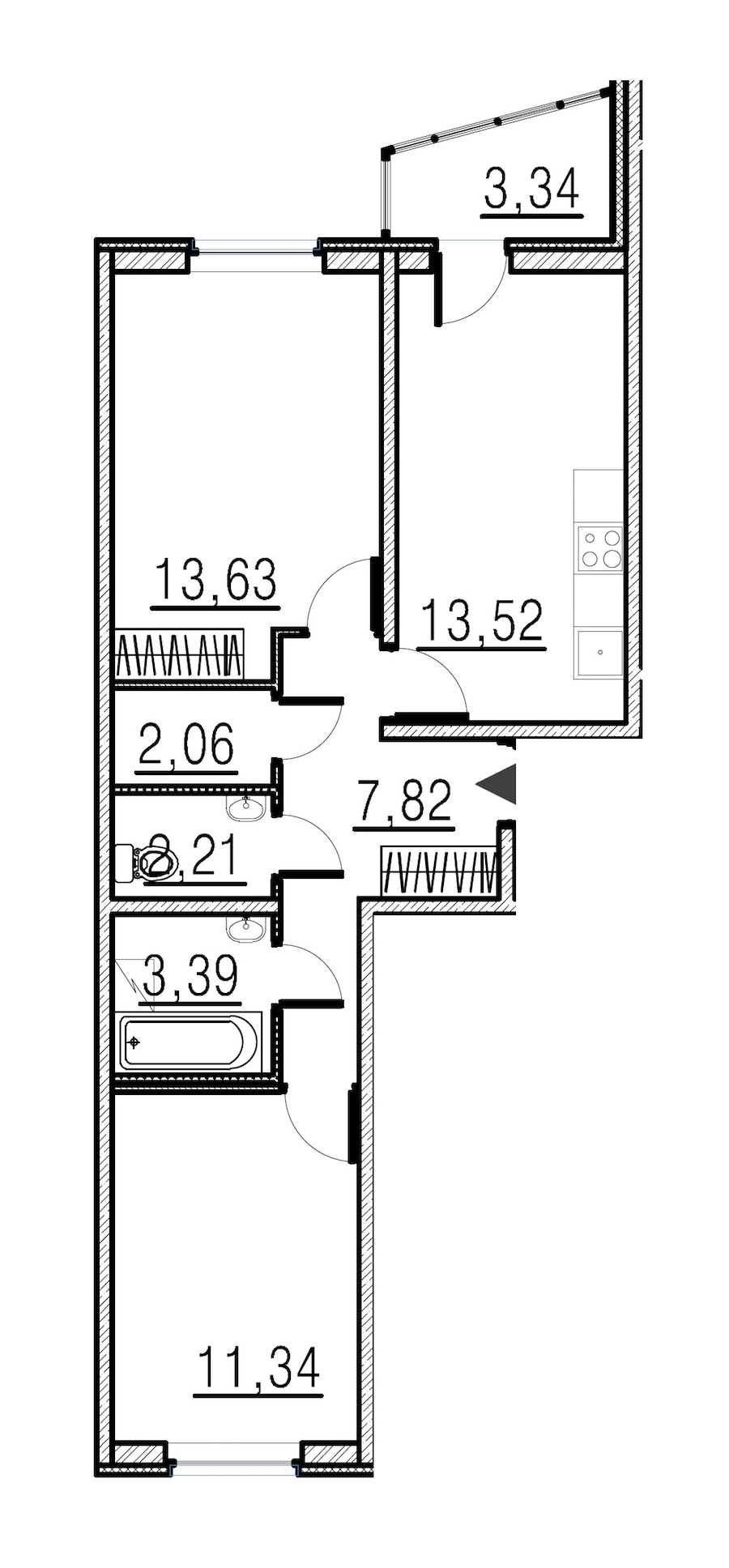 Двухкомнатная квартира в : площадь 53.97 м2 , этаж: 2 – купить в Санкт-Петербурге